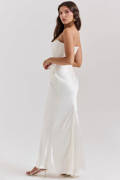 Kordula - Strapless Satijnen Korset Maxi Jurk Voor Vrouwen