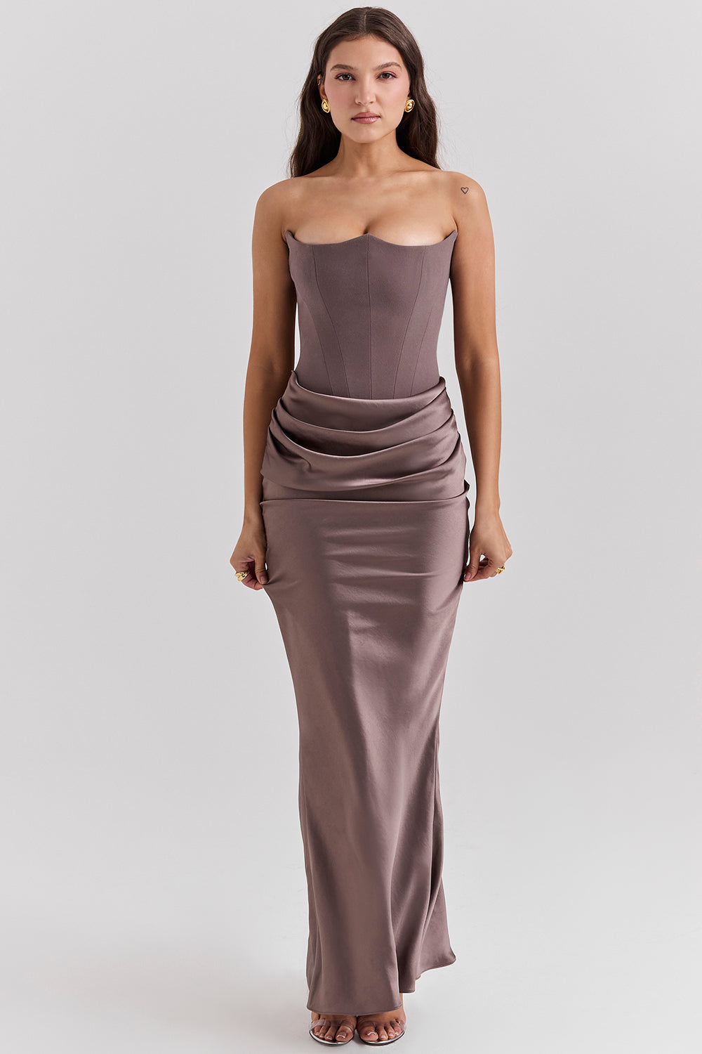 Kordula - Strapless Satijnen Korset Maxi Jurk Voor Vrouwen