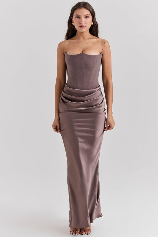Kordula - Strapless Satijnen Korset Maxi Jurk Voor Vrouwen