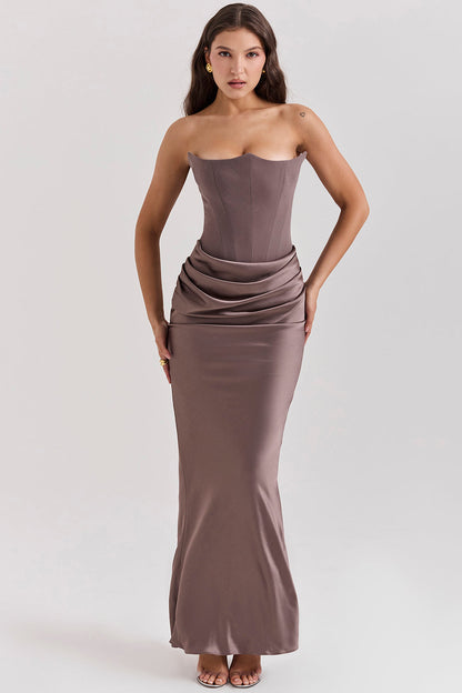 Kordula - Strapless Satijnen Korset Maxi Jurk Voor Vrouwen