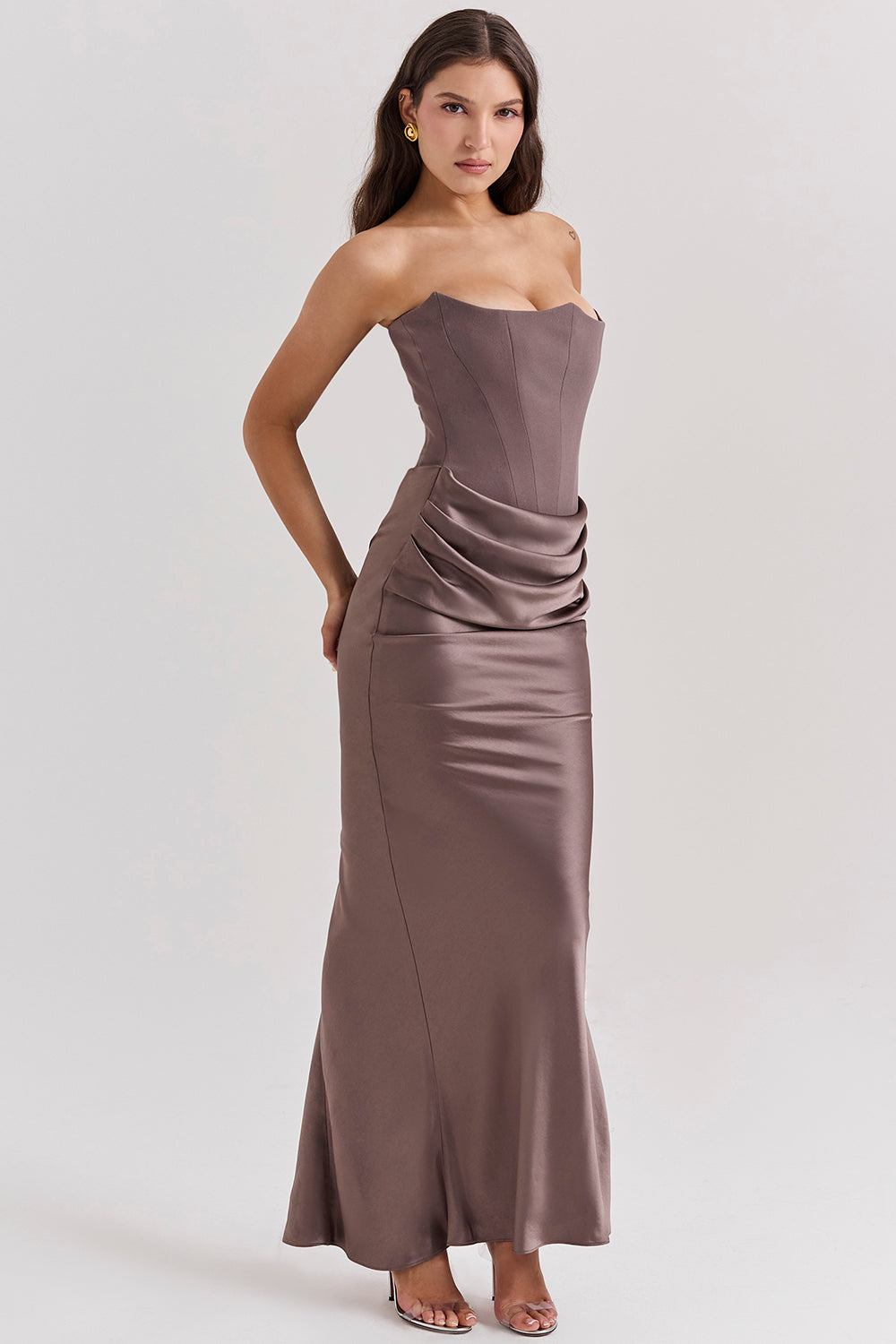 Kordula - Strapless Satijnen Korset Maxi Jurk Voor Vrouwen
