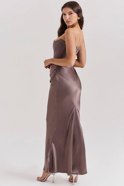 Kordula - Strapless Satijnen Korset Maxi Jurk Voor Vrouwen