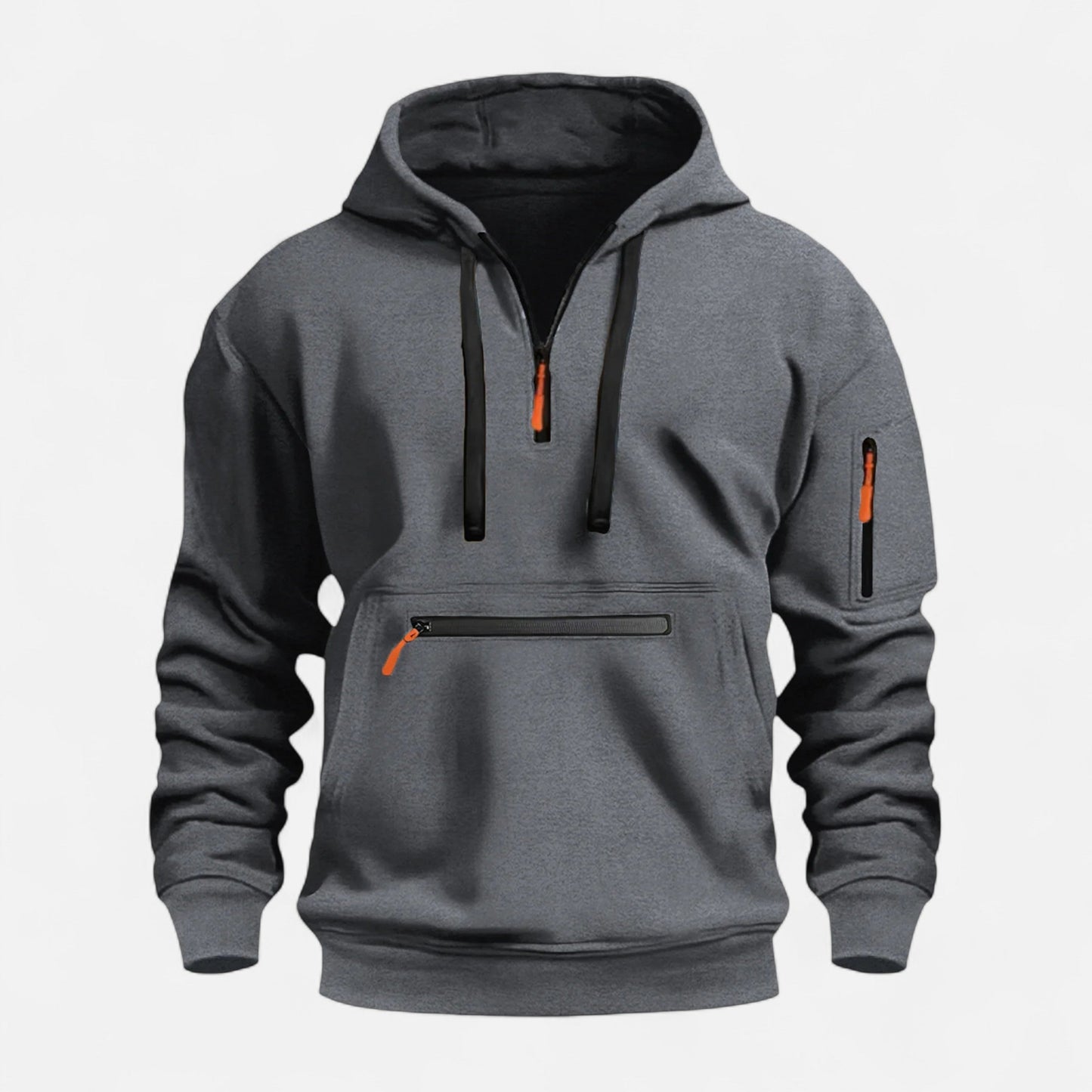Zachte Fleece Heren Hoodie met Halve Rits Voorvak en Mouwzak