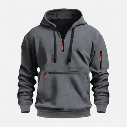 Zachte Fleece Heren Hoodie met Halve Rits Voorvak en Mouwzak