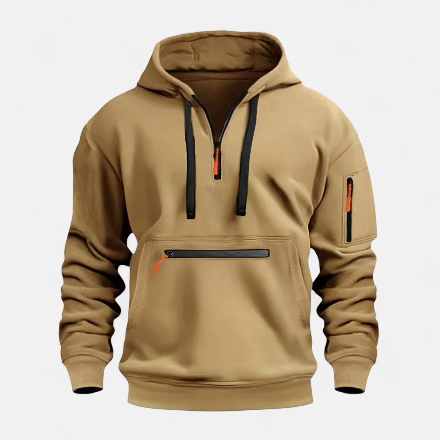 Zachte Fleece Heren Hoodie met Halve Rits Voorvak en Mouwzak