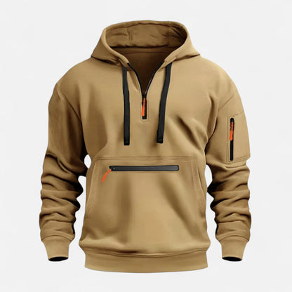 Zachte Fleece Heren Hoodie met Halve Rits Voorvak en Mouwzak