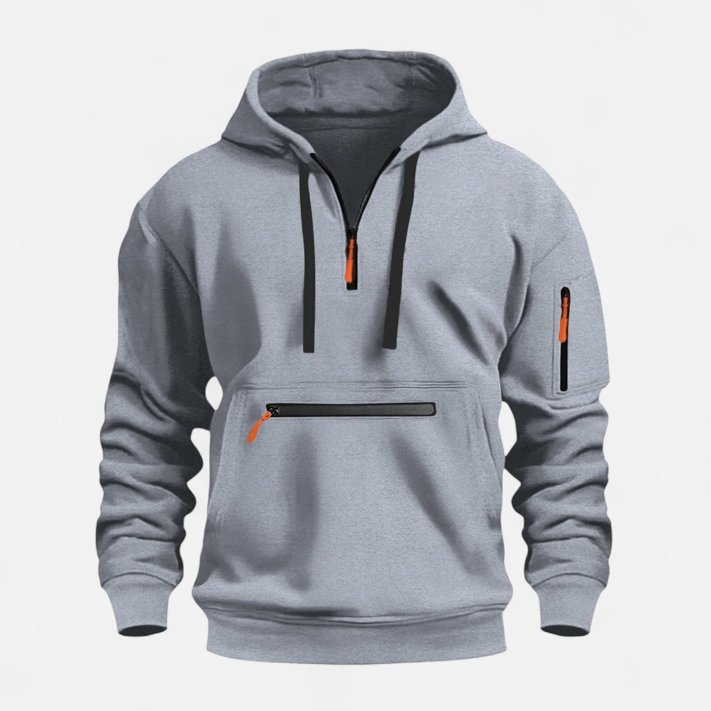 Zachte Fleece Heren Hoodie met Halve Rits Voorvak en Mouwzak