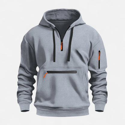 Zachte Fleece Heren Hoodie met Halve Rits Voorvak en Mouwzak