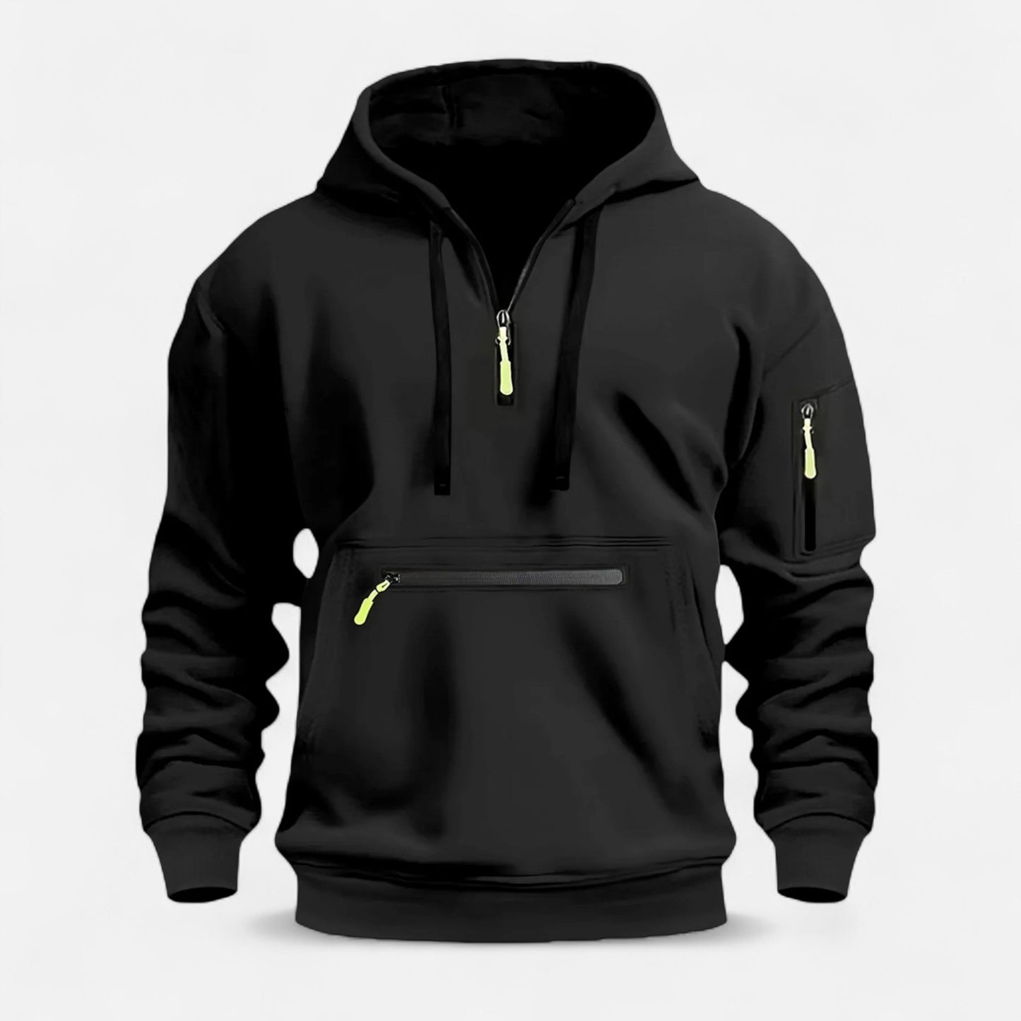 Zachte Fleece Heren Hoodie met Halve Rits Voorvak en Mouwzak