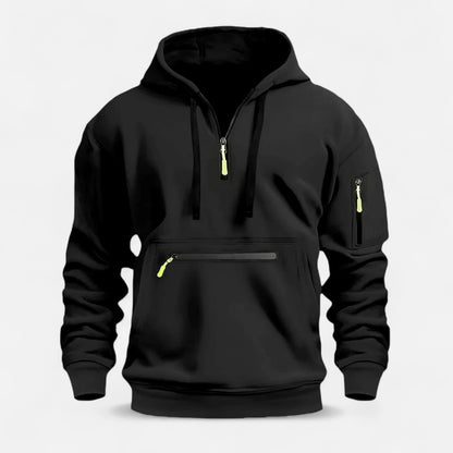 Zachte Fleece Heren Hoodie met Halve Rits Voorvak en Mouwzak
