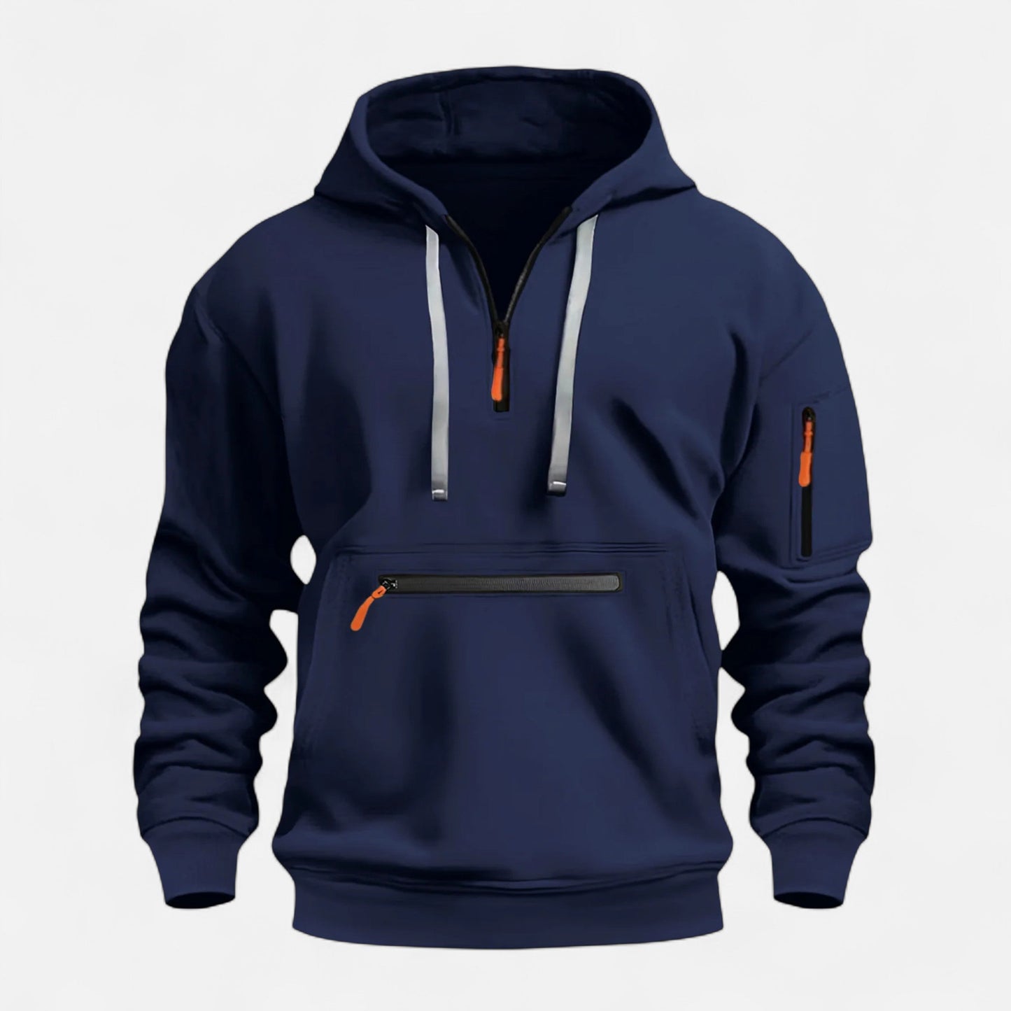 Zachte Fleece Heren Hoodie met Halve Rits Voorvak en Mouwzak
