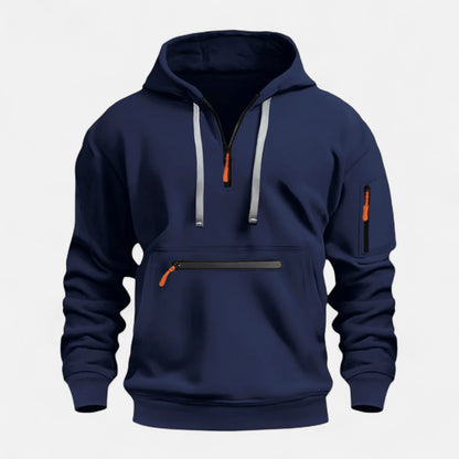 Zachte Fleece Heren Hoodie met Halve Rits Voorvak en Mouwzak