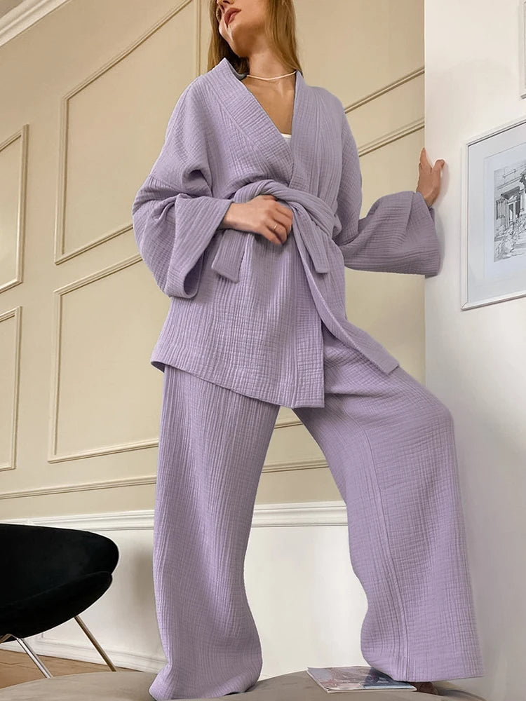 Emília - Loungewear Set met Wijde Mouwen en Ceintuur