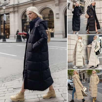 Lange Pufferjas met Zijsplit & Capuchon – Dames Winterjas