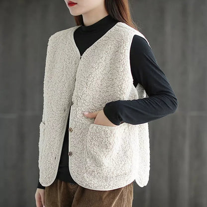 Zachte teddy fleece winter cardigan vrouwen mouwloos