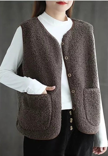 Zachte teddy fleece winter cardigan vrouwen mouwloos