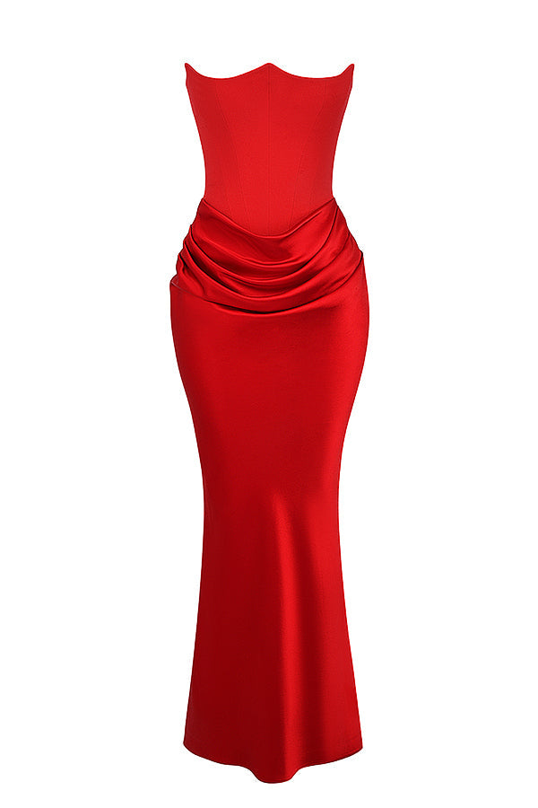 Kordula - Strapless Satijnen Korset Maxi Jurk Voor Vrouwen