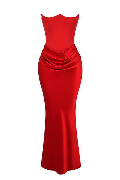 Kordula - Strapless Satijnen Korset Maxi Jurk Voor Vrouwen