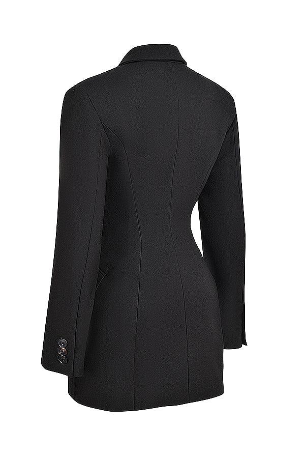 Nora - Zwarte Dames Blazer Jurk met Schoudervullingen
