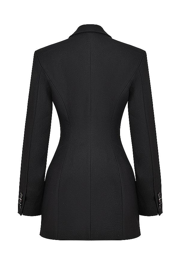 Nora - Zwarte Dames Blazer Jurk met Schoudervullingen