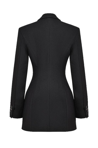 Nora - Zwarte Dames Blazer Jurk met Schoudervullingen
