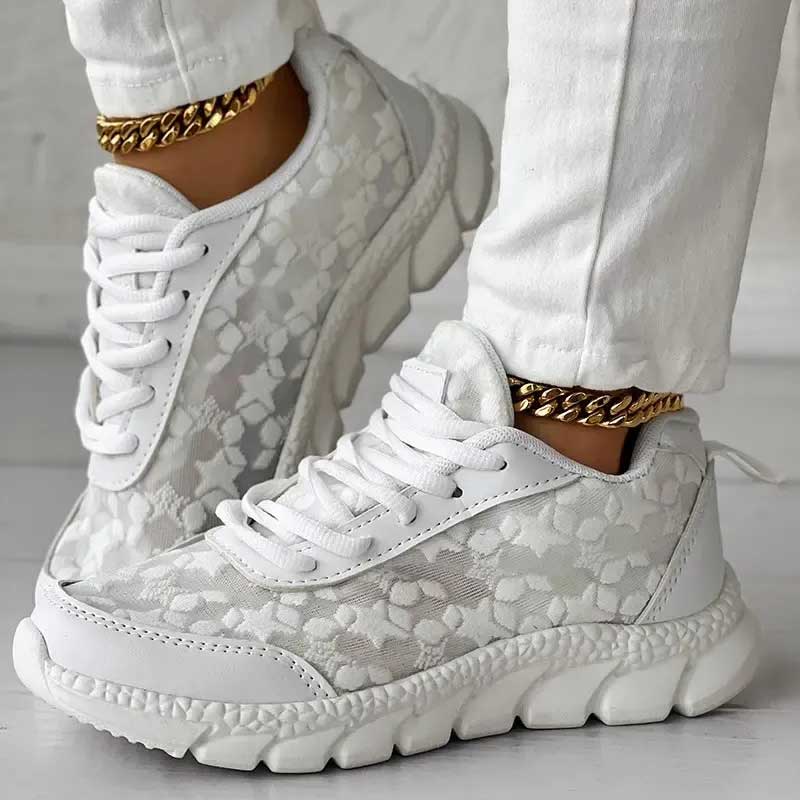 Dames Comfortabele Wiite Sneakers Met Chunky Zool