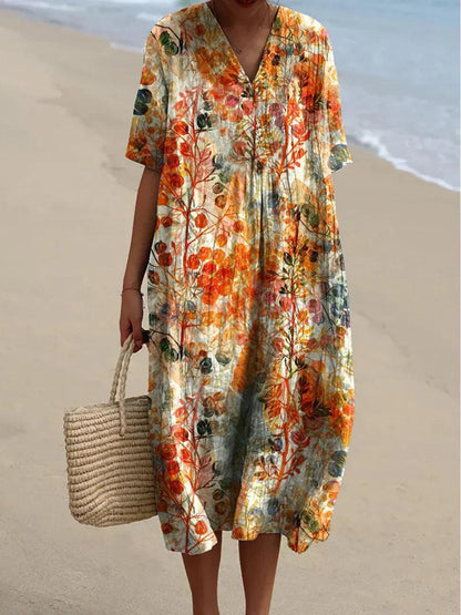 Gianna - Zomerjurk met Bloemenprint en V-Hals