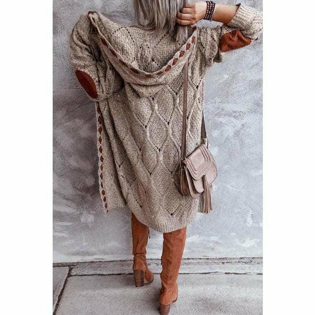 Nikoleta - Boho gebreid lang vest met capuchon voor dames