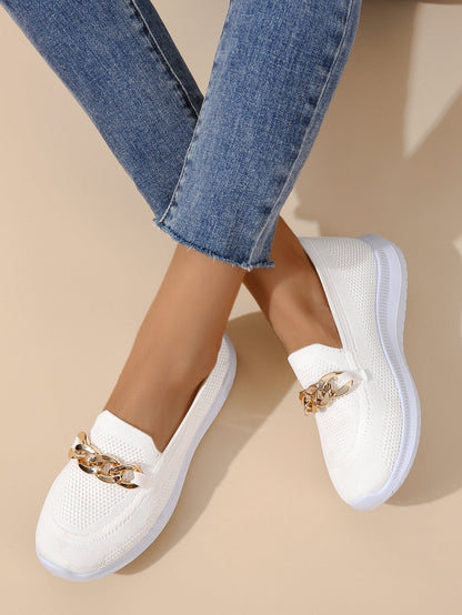 Lotte - Gebreide Slip-On Sneakers met Goudkleurige Ketting