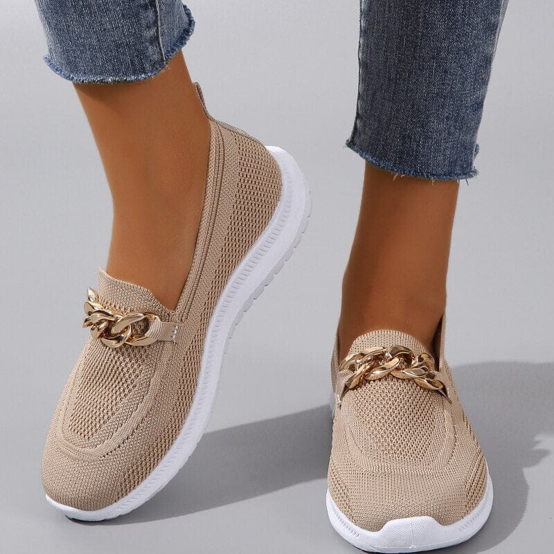 Lotte - Gebreide Slip-On Sneakers met Goudkleurige Ketting