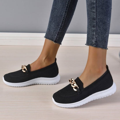 Lotte - Gebreide Slip-On Sneakers met Goudkleurige Ketting
