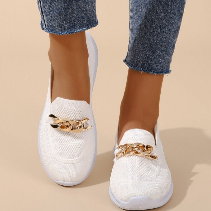 Lotte - Gebreide Slip-On Sneakers met Goudkleurige Ketting