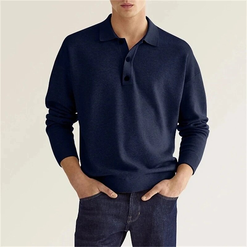 Heren Poloshirt Met Lange Mouwen En Knoopsluiting