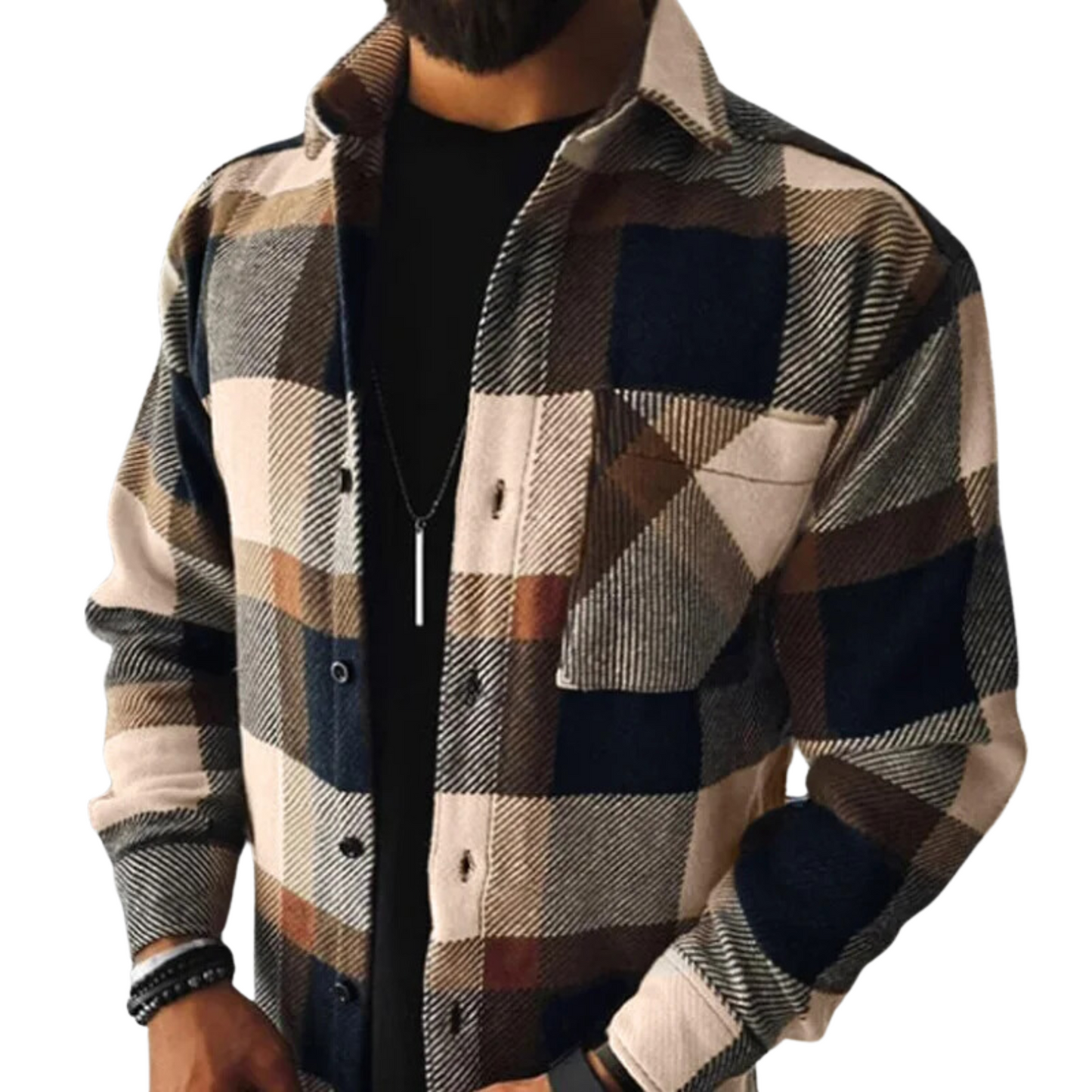 Fleece Shirt Jas voor Heren Warm Geruit met Knoopsluiting