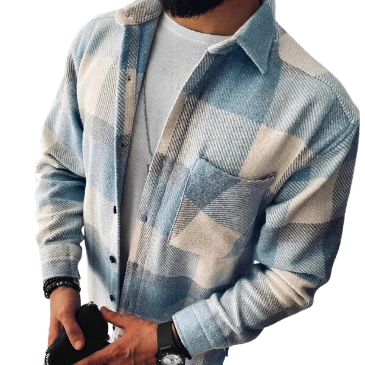 Fleece Shirt Jas voor Heren Warm Geruit met Knoopsluiting