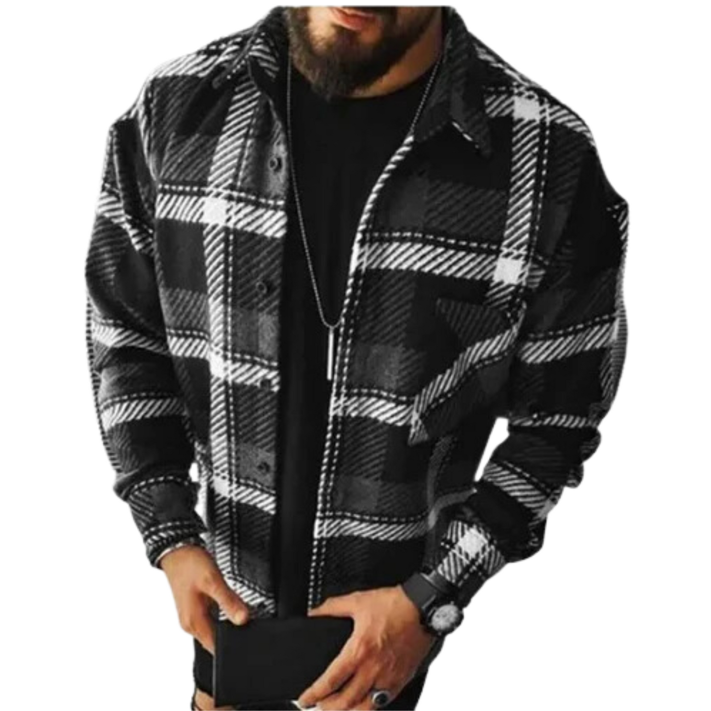 Fleece Shirt Jas voor Heren Warm Geruit met Knoopsluiting