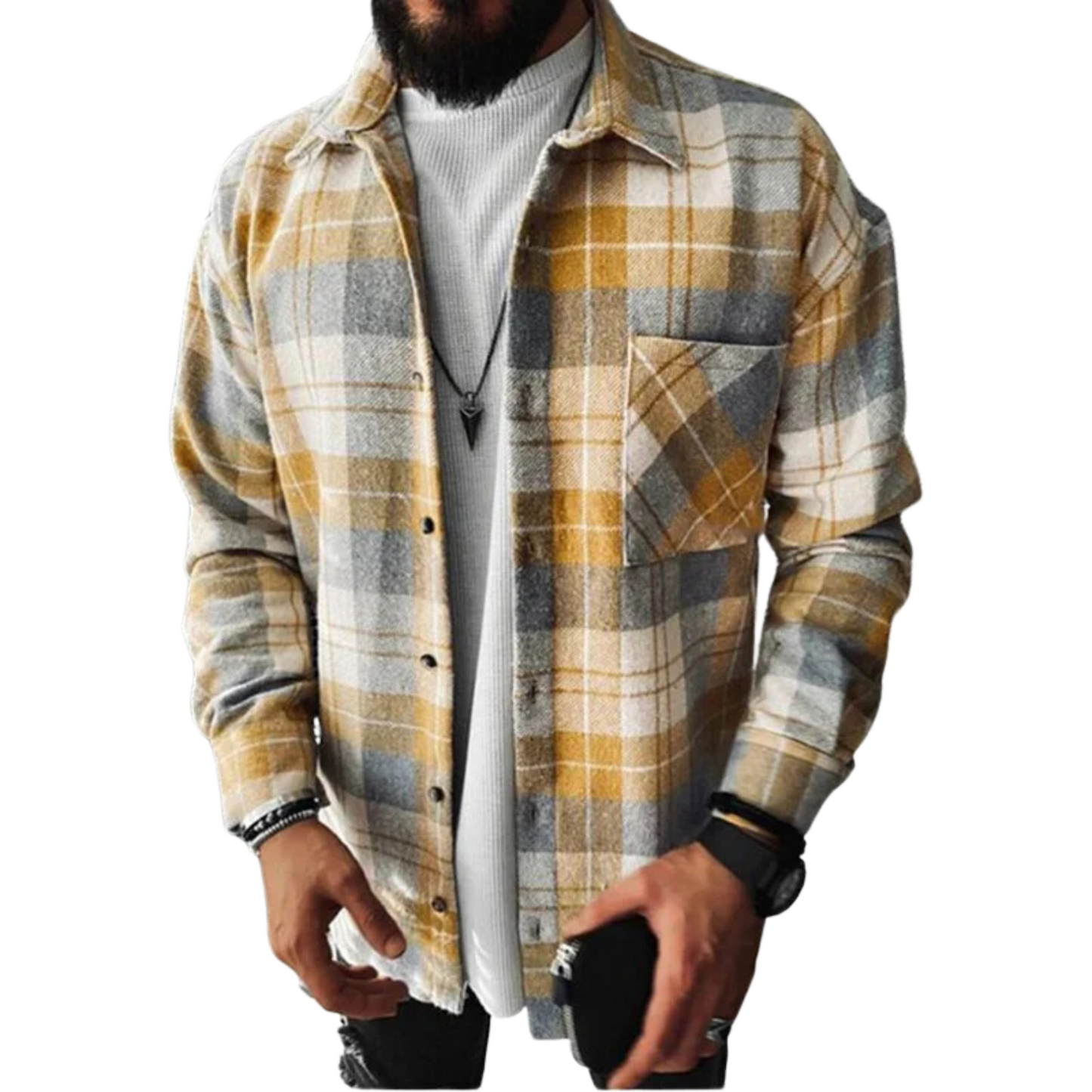 Fleece Shirt Jas voor Heren Warm Geruit met Knoopsluiting