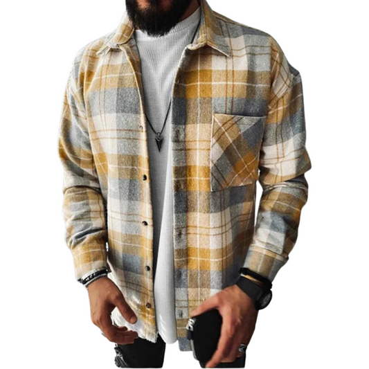 Fleece Shirt Jas voor Heren Warm Geruit met Knoopsluiting