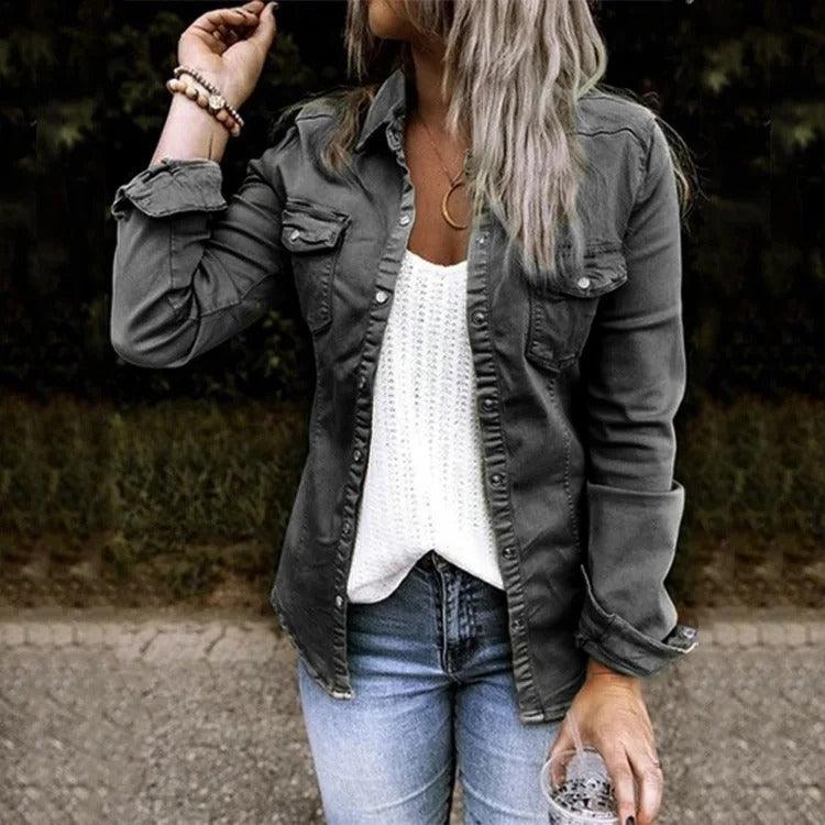 Sophia - Casual Overshirt met Lange Mouwen in Khaki voor Dames