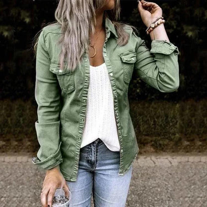 Sophia - Casual Overshirt met Lange Mouwen in Khaki voor Dames