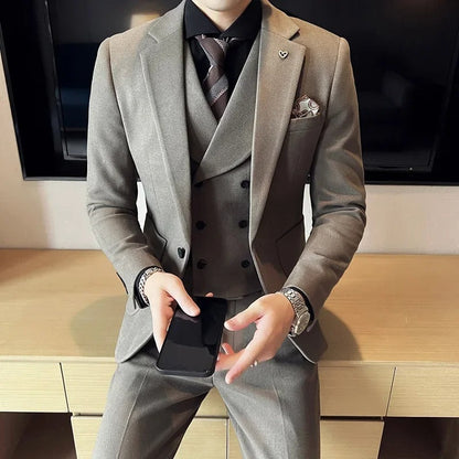 Slim Fit Formeel Pak 3 Delig Set voor Heren met Blazer Gilet en Pantalon