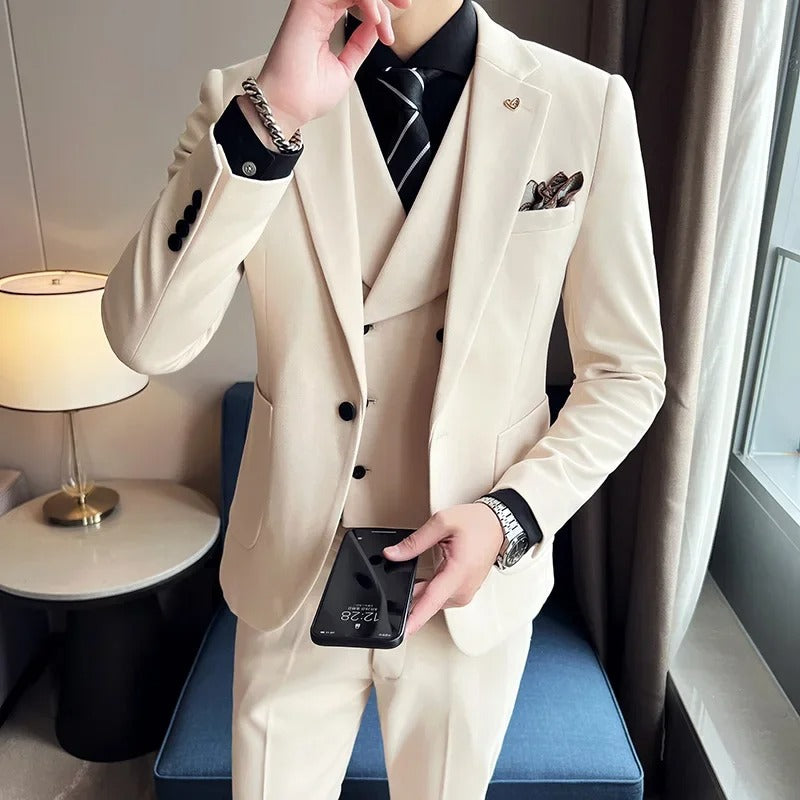 Slim Fit Formeel Pak 3 Delig Set voor Heren met Blazer Gilet en Pantalon