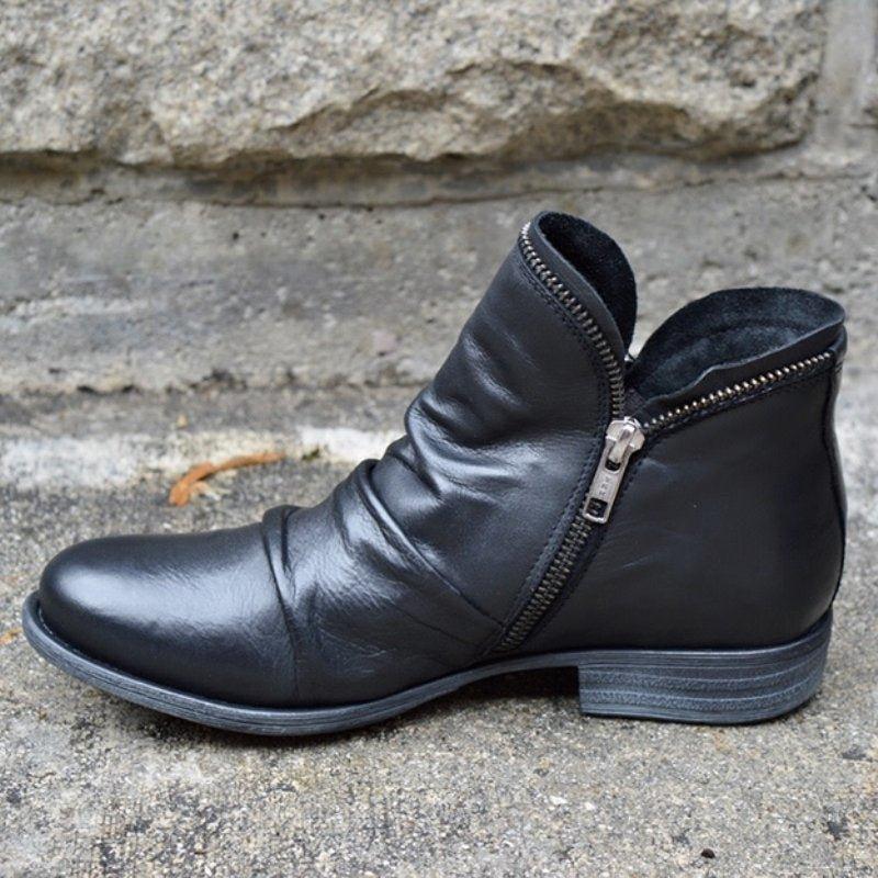 Vrouwen Vintage Robuuste Laarsjes met Ritssluiting