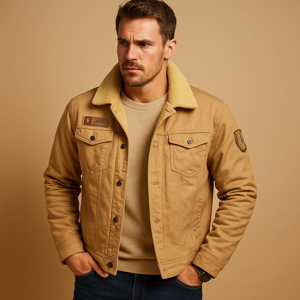 Denim Winterjas Heren Met Fleece Voering En Borstzakken