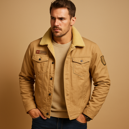 Denim Winterjas Heren Met Fleece Voering En Borstzakken