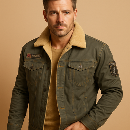Denim Winterjas Heren Met Fleece Voering En Borstzakken
