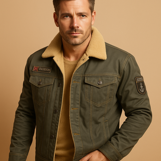 Denim Winterjas Heren Met Fleece Voering En Borstzakken
