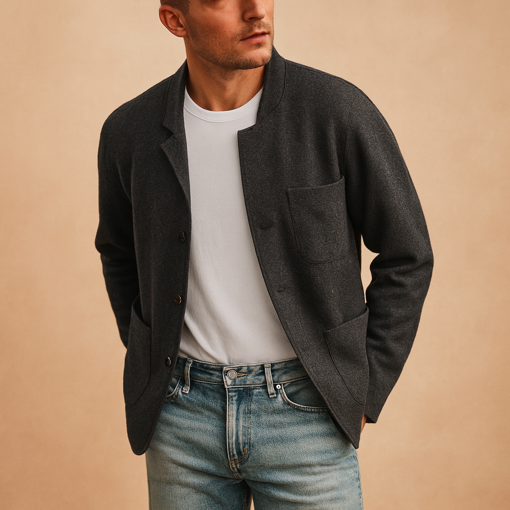 Warme Gebreide Cardigan voor Heren met Revers en Opgestikte Zakken
