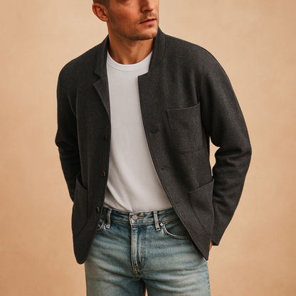 Warme Gebreide Cardigan voor Heren met Revers en Opgestikte Zakken