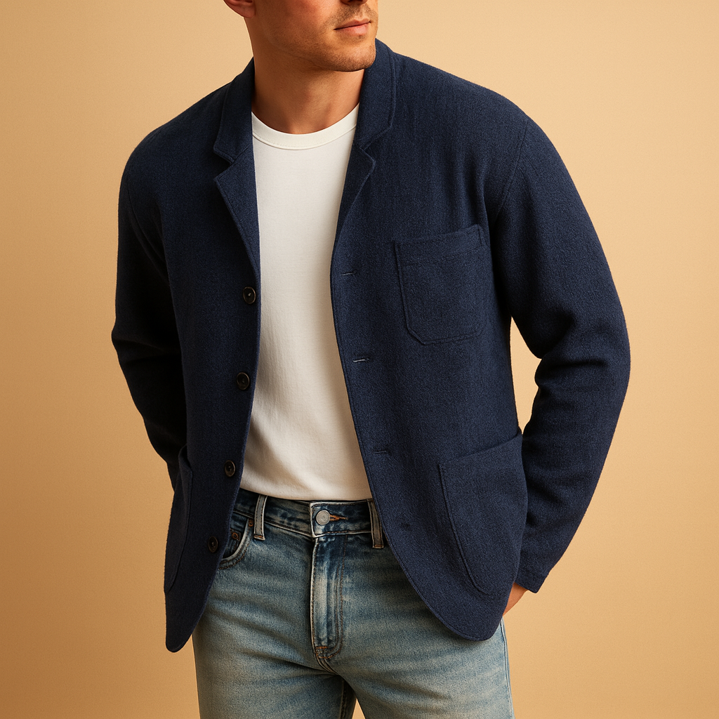 Warme Gebreide Cardigan voor Heren met Revers en Opgestikte Zakken